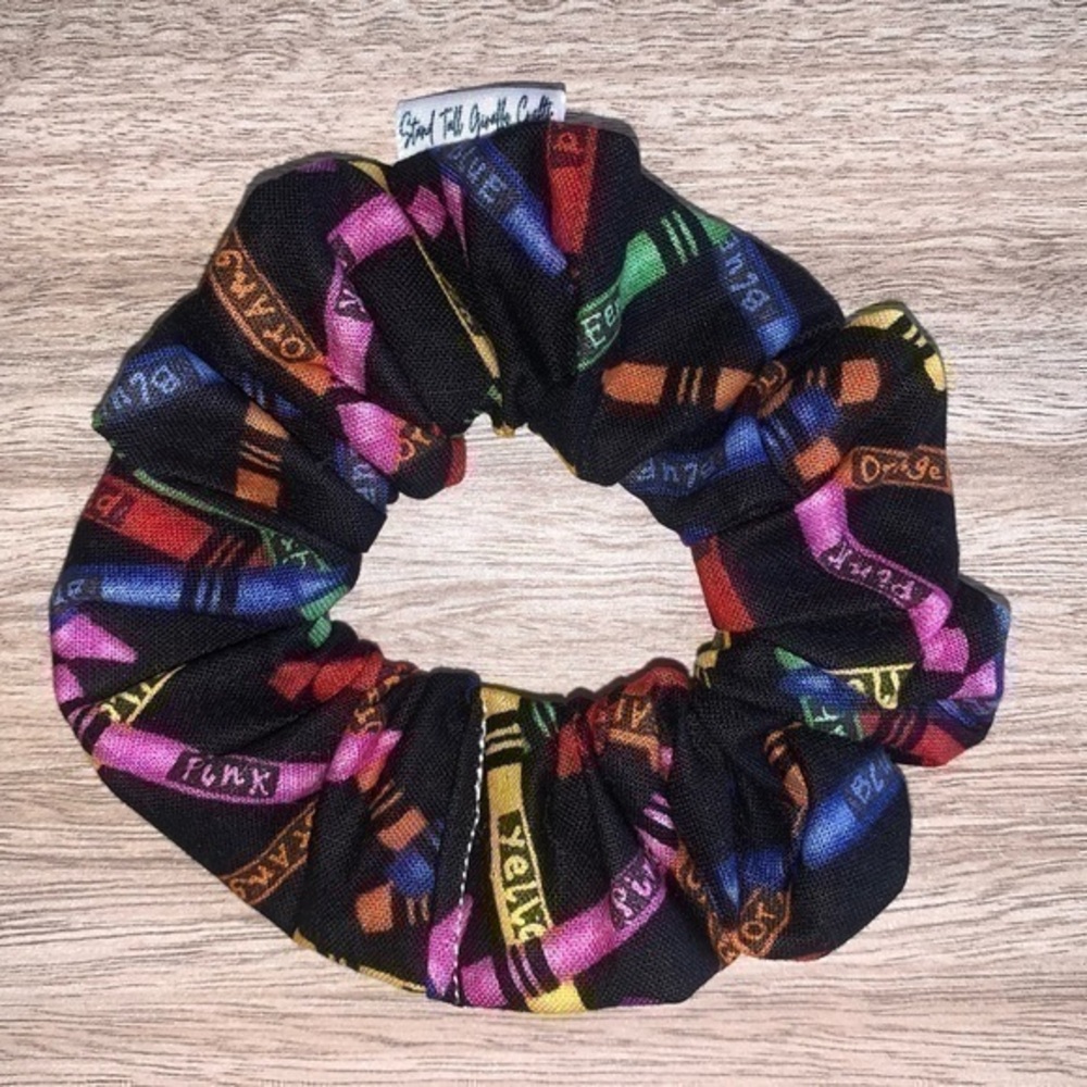$7ea or 3/$15 Teacher crayons black hair Scrunchie handmade new